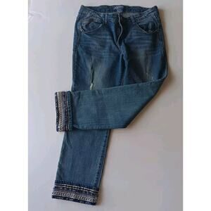 Democracy Flex-ellent Cropped Jeans Beaded Sequin Blue Bling Pants Hem Size 8